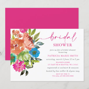 Invitación Naranja rosa brillante ducha de novia floral