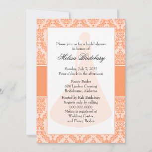 Invitación Naranja rosa Damask Bridal Shower
