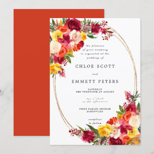 Invitación Naranja rosa de Borgoña Boda floral amarillo