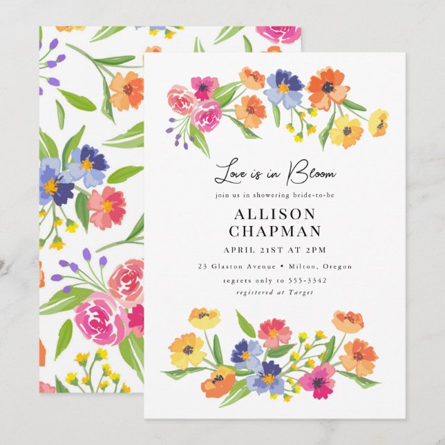 Invitación Naranja rosa  de flores brillante jardín de flores (Anverso / Reverso)