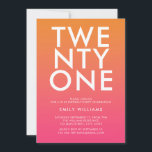 Invitación Naranja rosa de la tipografía negrita Minimalista<br><div class="desc">Moderna tipografía negrita Minimalista Naranja rosa Invitación a cumplir 21 años</div>
