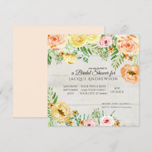 Invitación Naranja Rosa de madera rústica Ducha nupcial