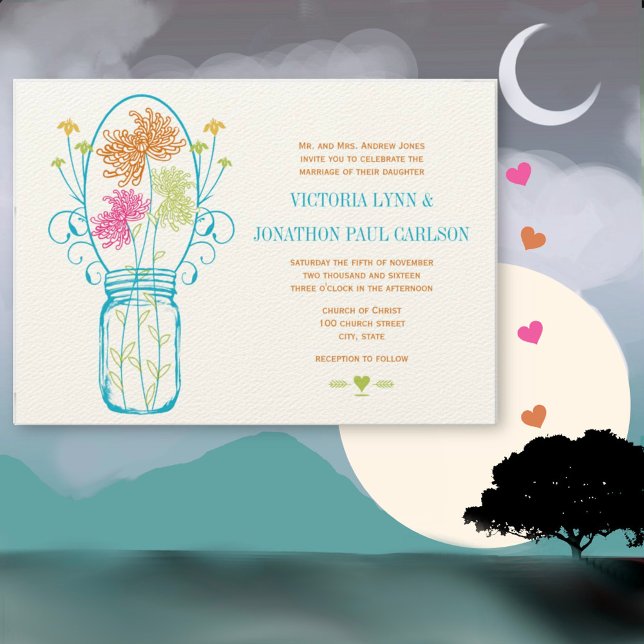 Invitación Naranja rosa de Mason Jar muere Boda de harina de  (Subido por el creador)