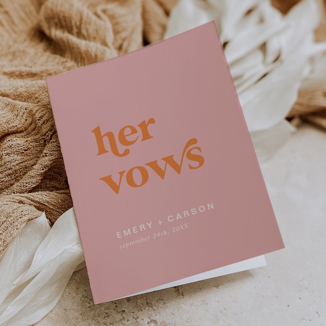 Invitación Naranja rosa de verano retro su voto Boda libro (Retro Summer Pink Orange Her Vows Wedding Vow Book Invitation)