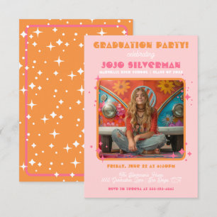 Invitación Naranja Rosa del Partido de Graduación de Foto Hip