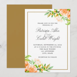 Invitación Naranja rosa dorado moderno Boda floral blanca