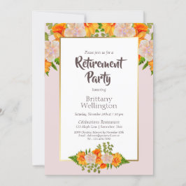 Invitación Naranja rosa Fiesta de Jubilación Floral
