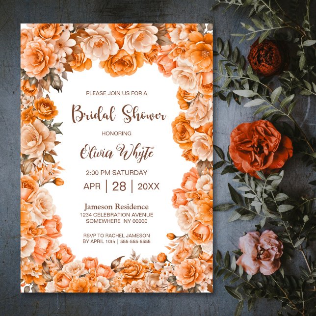 Invitación Naranja Rosa Floral Bridal Shower (Subido por el creador)