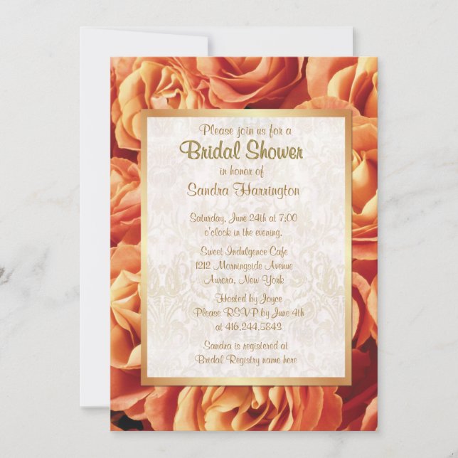 Invitación Naranja Rosa Floral Bridal Shower (Anverso)