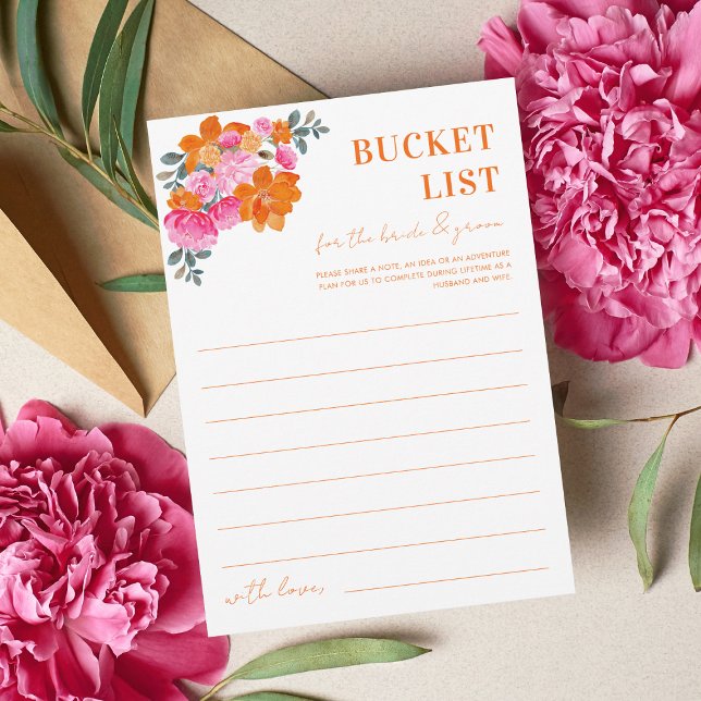 Invitación Naranja rosa Floral Bridal Shower Bucket List Card (Subido por el creador)