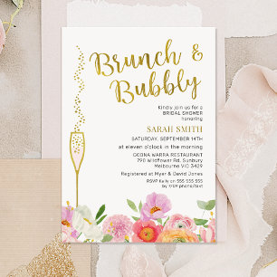 Invitación Naranja rosa floral Brunch Bubbly Bridal Shower