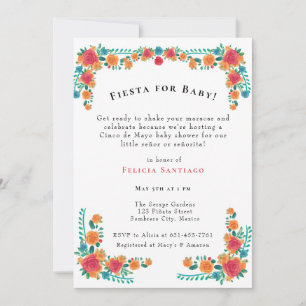Invitación Naranja rosa Floral Mexicana Fiesta Baby Shower