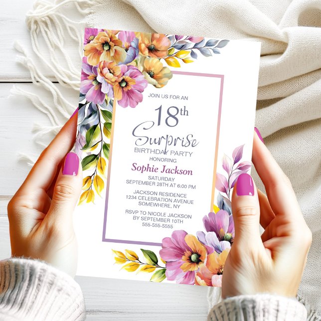 Invitación Naranja Rosa Floral Sorpresa 18ª fiesta de cumplea (Subido por el creador)