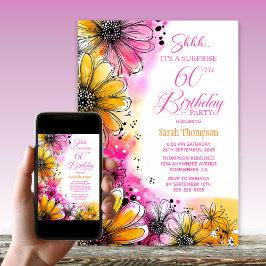 Invitación Naranja Rosa Floral Sorpresa 60 cumpleaños