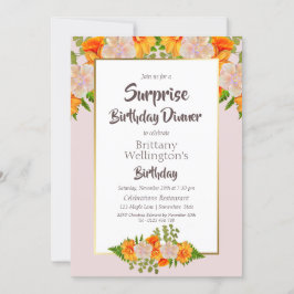 Invitación Naranja Rosa Floral Surprise Fiesta de Cumpleaños