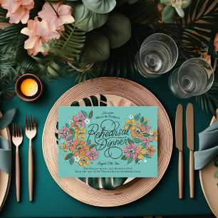 Invitación Naranja Rosa Florals Cena de Ensayos Leídos A Mano