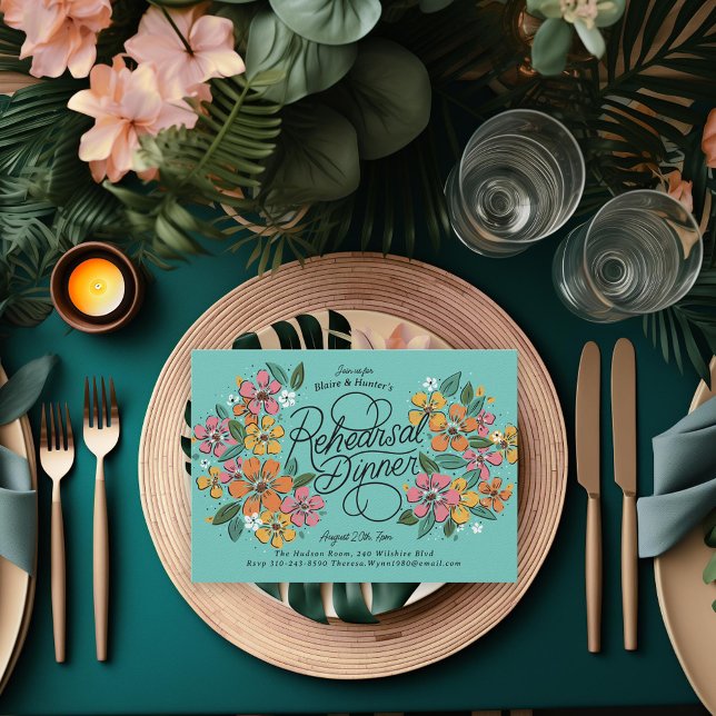 Invitación Naranja Rosa Florals Cena de Ensayos Leídos A Mano (Subido por el creador)