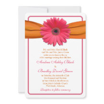Naranja Rosa Gerber Daisy Boda Ribbon redondeado
