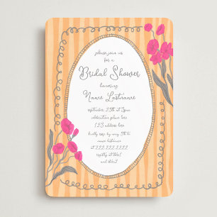 Invitación Naranja rosa Mano caprichosa ducha de novia pintad
