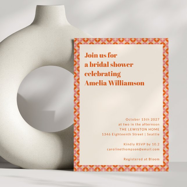 Invitación Naranja Rosa Mid Century Moderna Ducha Bridal (Subido por el creador)