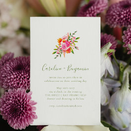Invitación Naranja rosa minimalista Boda floral verde