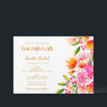 Invitación Naranja rosa moderno acuarela Floral Bat Mitzvah<br><div class="desc">Naranja rosa moderno acuarela Floral Bat Mitzvah Invitación</div>