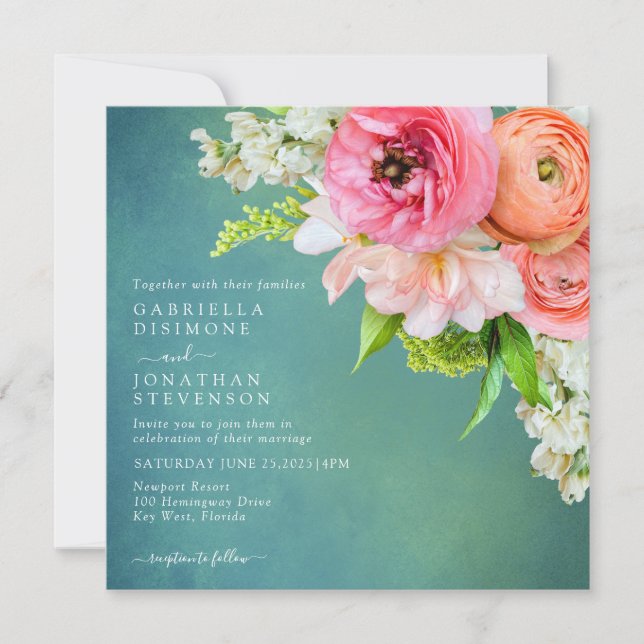 Invitación Naranja rosa moderno Boda floral elegante (Anverso)