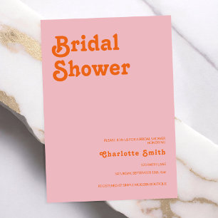 Invitación Naranja rosa moderno retro ducha de novia