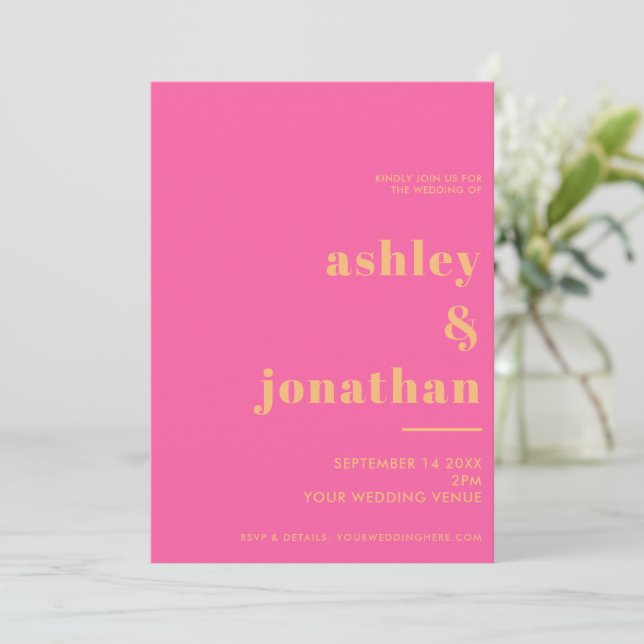 Invitación Naranja rosa negrita Typografía Boda moderno (Anverso de pie)