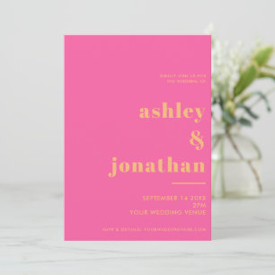 Invitación Naranja rosa negrita Typografía Boda moderno