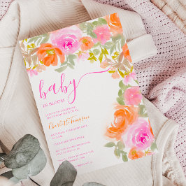 Invitación naranja rosa pastel flor floral ducha bebé