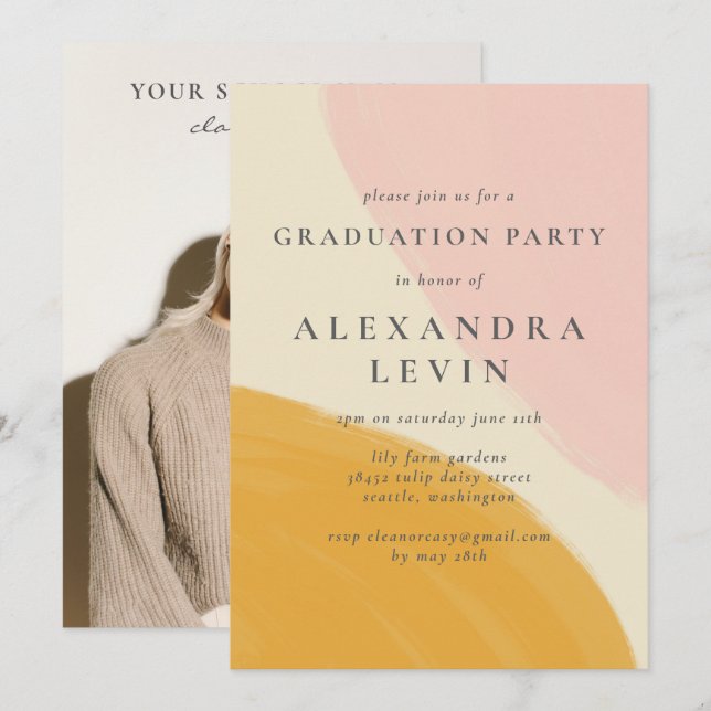 Invitación Naranja Rosa Resumen Graduación de la fotografía a (Anverso / Reverso)