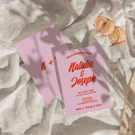 Invitación Naranja Rosa Retro Boda único Funky Brillante