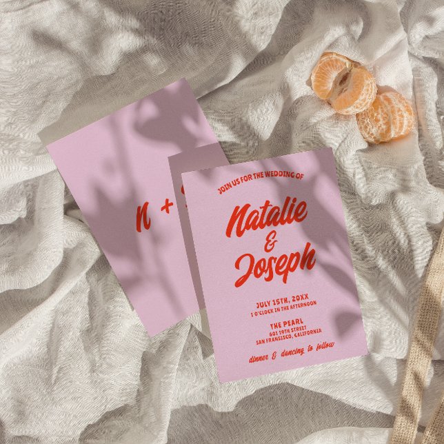 Invitación Naranja Rosa Retro Boda único Funky Brillante (Subido por el creador)