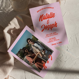 Invitación Naranja Rosa Retro Brillante Funky Boda Único Negr
