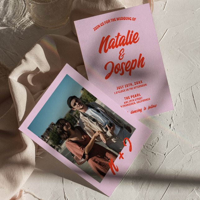 Invitación Naranja Rosa Retro Brillante Funky Boda Único Negr (Subido por el creador)