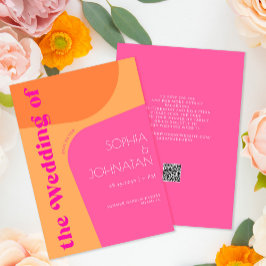 Invitación Naranja rosa retro de código QR negrita todo en un