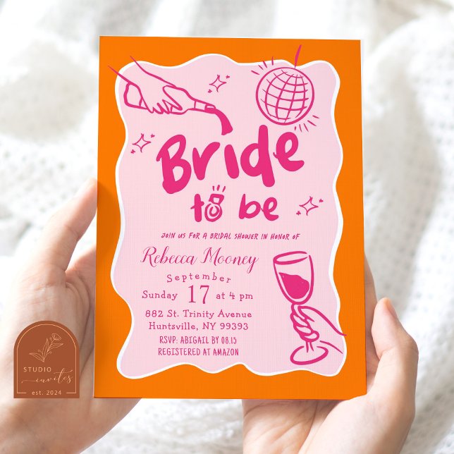 Invitación Naranja Rosa Retro Ducha Bridal Ilustrada (Subido por el creador)