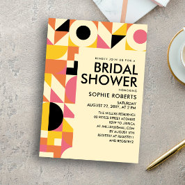 Invitación Naranja rosa retro geométrico ducha de novia amari