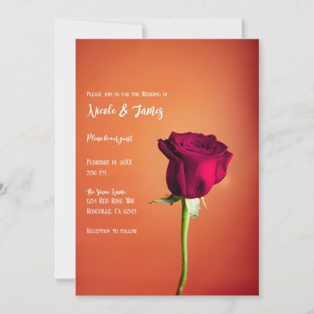 Invitación Naranja Rosa Roja Boda romántico al atardecer (Anverso)