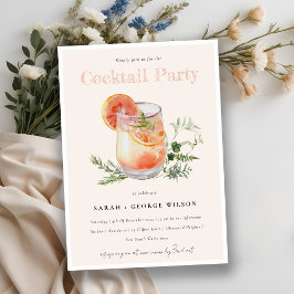 Invitación Naranja rosa Rubor Watercolor Coctail Pool Fiesta