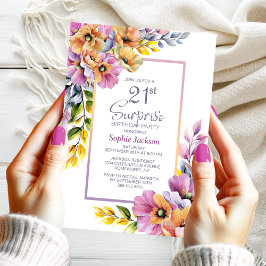 Invitación Naranja Rosa Sorpresa Floral 21ª Fiesta de cumplea