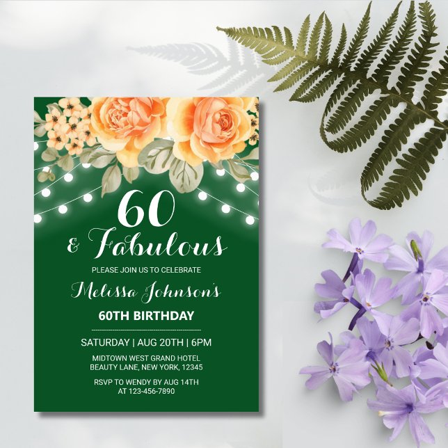 Invitación Naranja Rosa String Lights Green Birthday (Subido por el creador)