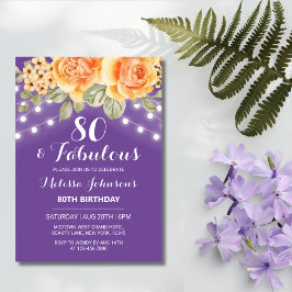 Invitación Naranja Rosa String Lights Purple Birthday