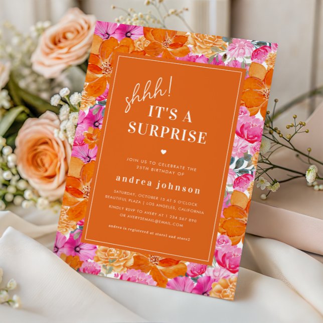 Invitación Naranja Rosa Vibrant Garden Sorpresa Fiesta de Cum (Subido por el creador)