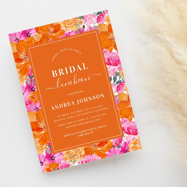 Invitación Naranja Rosa Vibrant Summer Garden Bridal Luncheon (Subido por el creador)