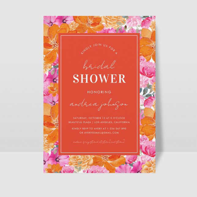 Invitación Naranja rosa Vibrant Summer Garden Bridal Shower (Subido por el creador)
