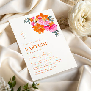 Invitación Naranja Rosa Vibrante Verano Cruce Baptismo