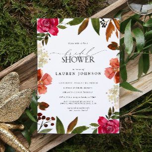 Invitación Naranja rosa y quemado ducha de novia floral otoño