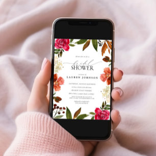 Invitación Naranja rosa y quemado ducha de novia floral otoño